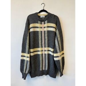 VTG Damon Sweater 2XLT Gray Plaid Knit Pullover Crewneck Long‎ Sleeve Cozy